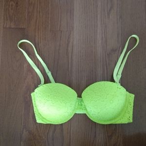 Aerie Mia Convertable Strapless Push Up Bra 34D Neon Green